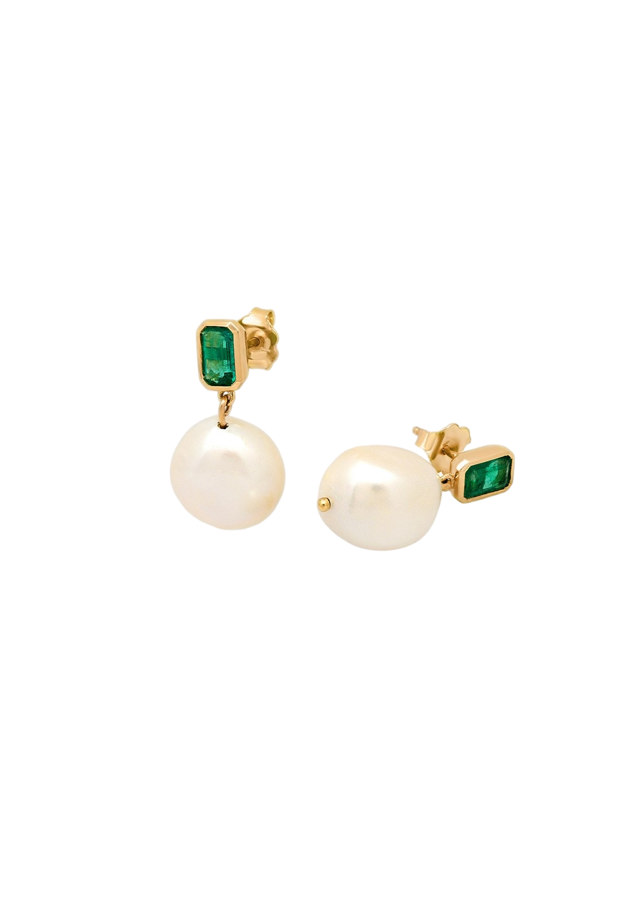 Baroque pearl drop earrings emerald